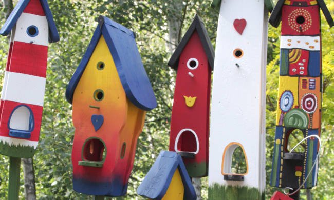 viele bunte Vogelvillen